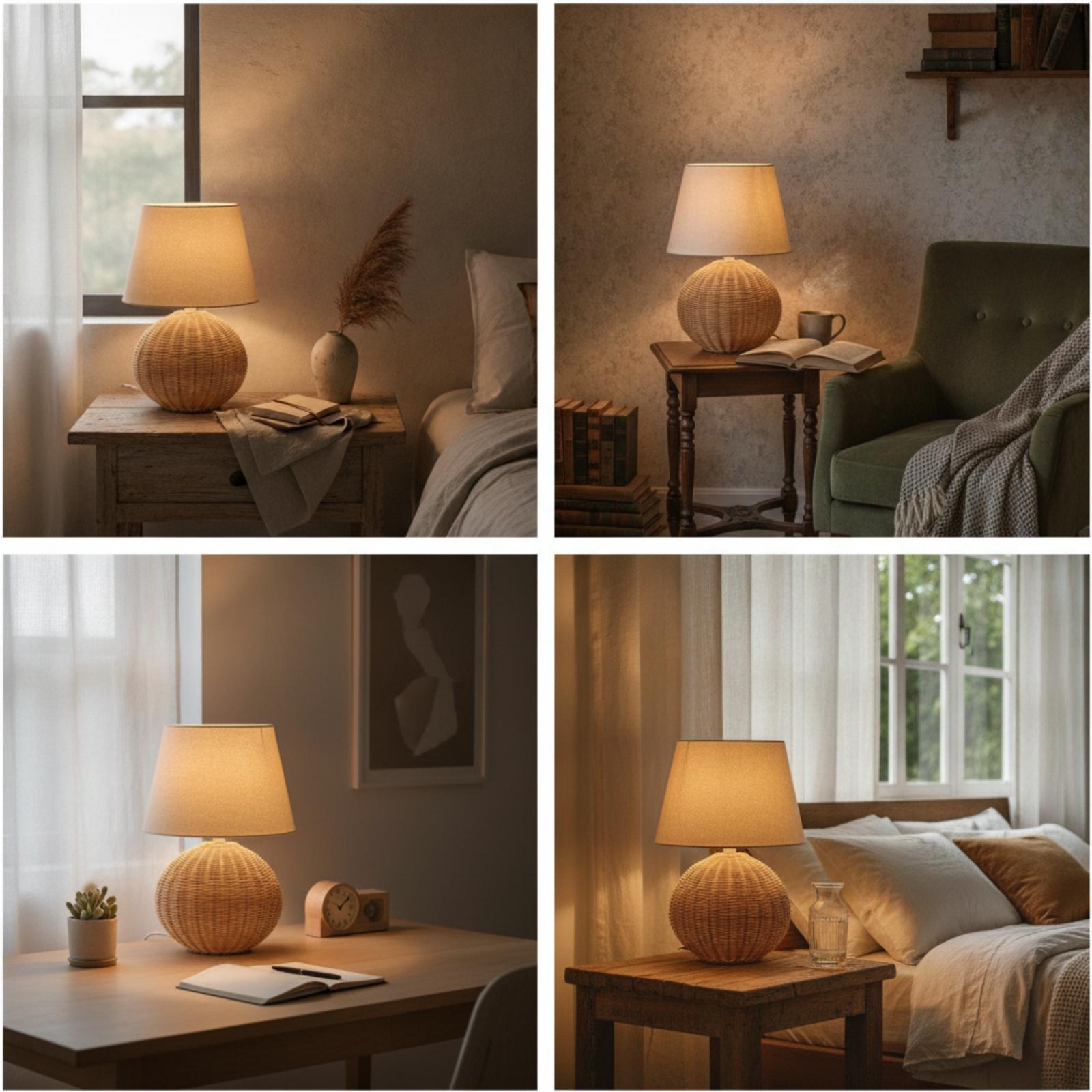 Bedside Lamp Rattan Base Fabri - огляд і ціна Desk Setup Lamp