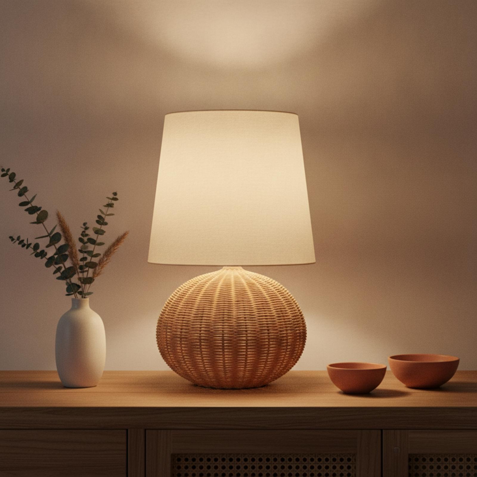 Bedside Lamp Rattan Base Fabri - огляд і ціна Desk Setup Lamp